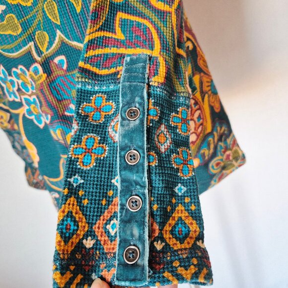 NWoT Sundance Roseanne Floral Thermal Waffle Knit Top Crewneck Long Sleeve - Picture 5 of 11